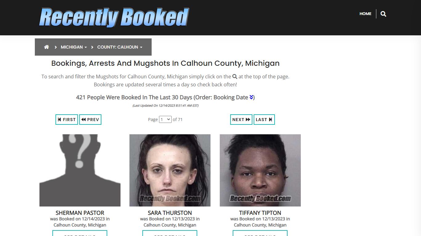 Bookings, Arrests and Mugshots in Calhoun County, Michigan